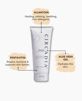 Tube of Circadia Nourish Cream Cleanser and its benefits available at Skin Devotee Facial Studio