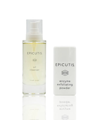 Epicutis Cleansing Essentials Set contains Oil Cleanser and Enzyme Exfoliating Powder, available at Skin Devotee online boutique