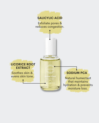 Herbal Fluid serum benefits include oil control, pore refining, gentle exfoliation and reduction of blemishes.
